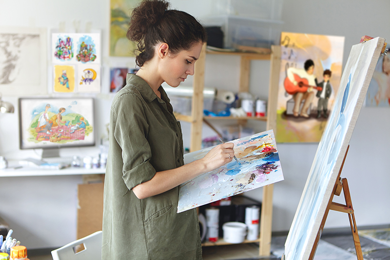 female painter her art studio