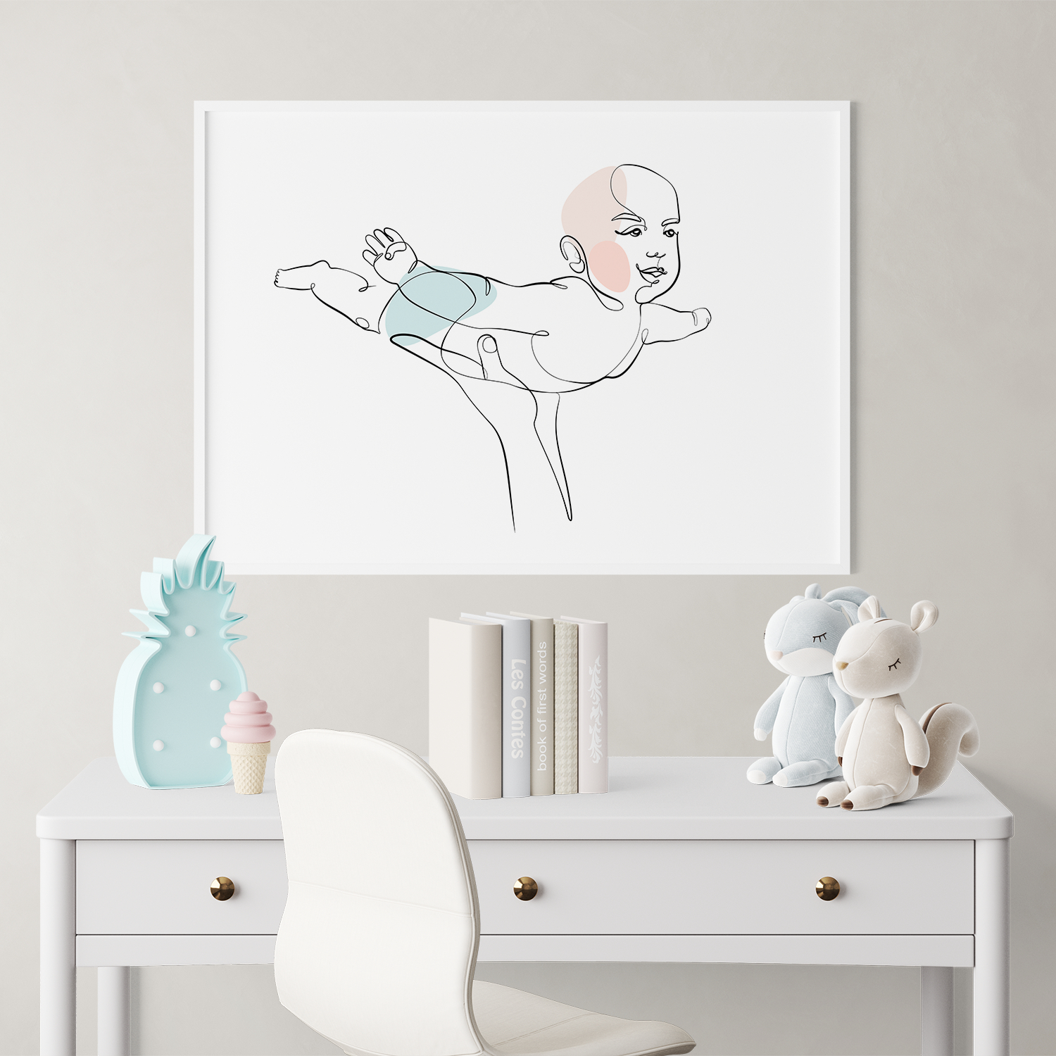 Baby Flying On Parents Hands First Balance Framed Poster