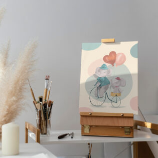 Sweet Family Elephant Father riding His Son Wall Art For Toddlers Premium Canvas - Image 3