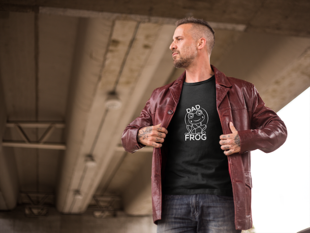 alternative white man wearing a t shirt with a jacket mockup a9347