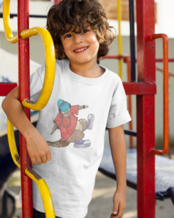 boy with curly hair wearing a tshirt mockup while smiling a17872 1