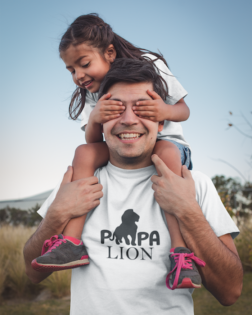 happy dad wearing a t shirt mockup playing with his daughter a20202 1