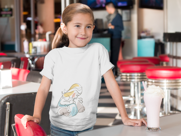 little girl at a diner having a milkshake t shirt mockup a8039 2 3