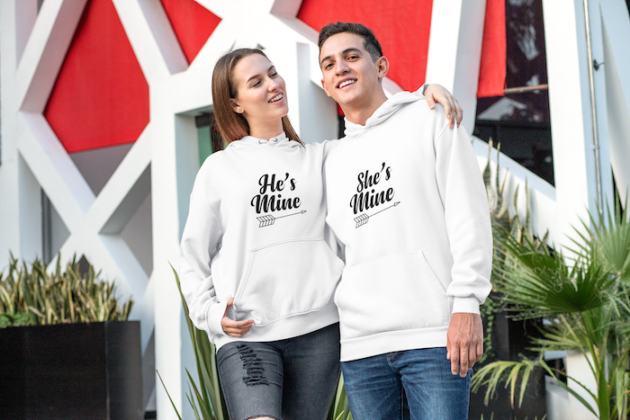 mockup featuring a couple with matching hoodies 30758 2