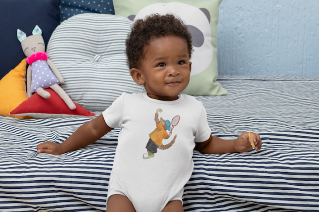 mockup of a baby wearing a sublimated onesie 30023 4