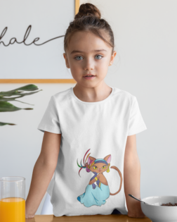 mockup of a girl wearing a t shirt at breakfast 31681
