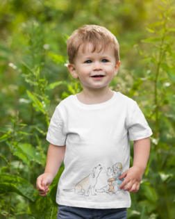 mockup of a toddler wearing a t shirt and walking in nature 2915 el1 5