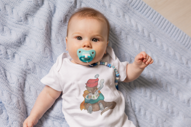 onesie mockup featuring an adorable baby with a pacifier in his mouth m19211 r el2 1
