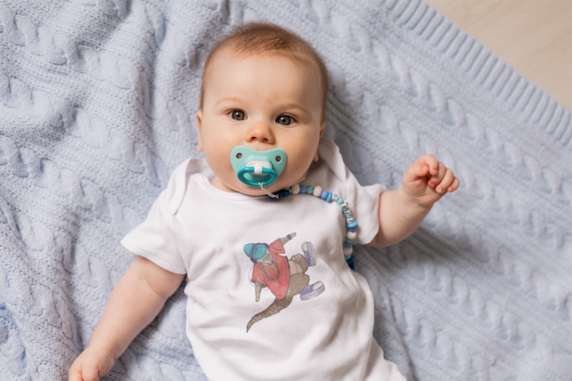 onesie mockup featuring an adorable baby with a pacifier in his mouth m19211 r el2 2