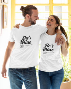 t shirt mockup of a happy couple posing at home m1109