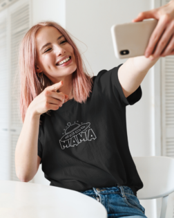 unisex t shirt mockup featuring a woman with pink hair taking a selfie 44785 r el2 1