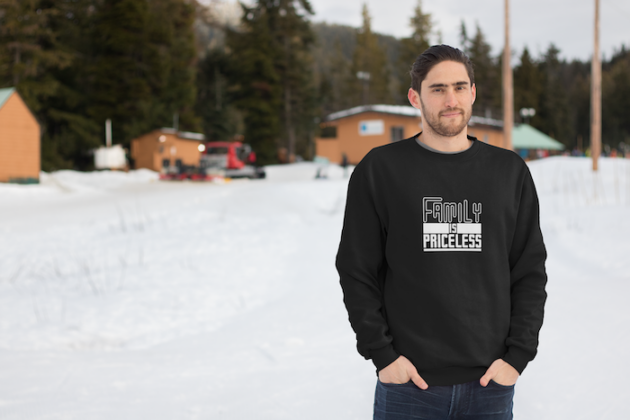crewneck sweatshirt mockup of a bearded man standing in a snowy landscape 25098