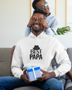 hoodie mockup featuring a kid giving his dad a present 33111