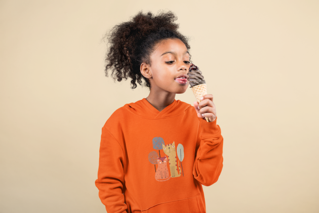 hoodie mockup of a funny little girl eating ice cream 24860