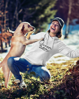 hoodie mockup of a woman playing with her dog in the woods 2781 el1