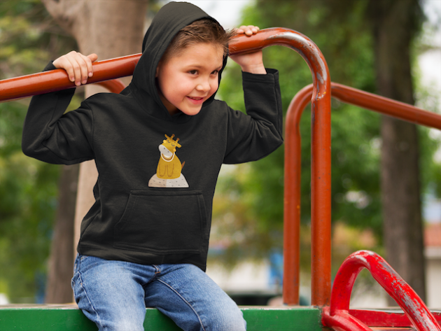 little boy wearing a hoodie at a park mockup 9110 4