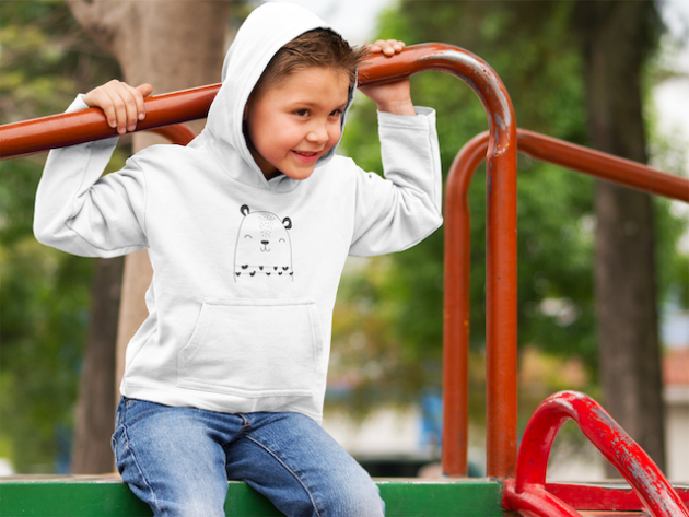 little boy wearing a hoodie at a park mockup 9110 5