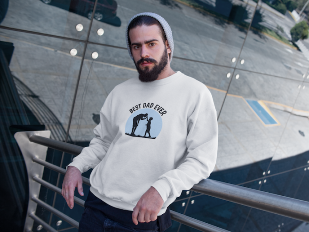 man wearing a crewneck sweatshirt template while on the outside of a building a17761 2
