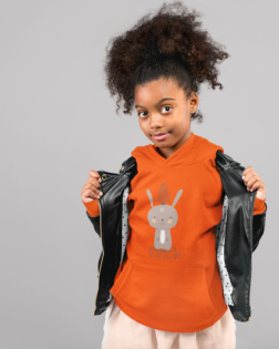 mockup of a little girl with a curly ponytail showing off her pullover hoodie 24863 1