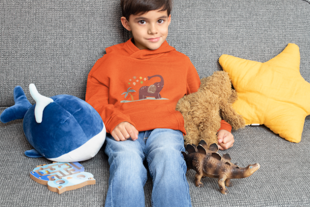 pullover hoodie mockup featuring a kid with his cuddly toys 32170 4