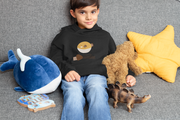 pullover hoodie mockup featuring a kid with his cuddly toys 32170