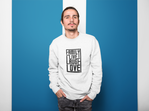 sweatshirt mockup of a hipster looking man with a colored background 18519