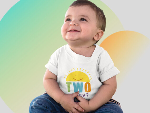 transparent t shirt mockup of a baby boy looking up while smiling a16078 3
